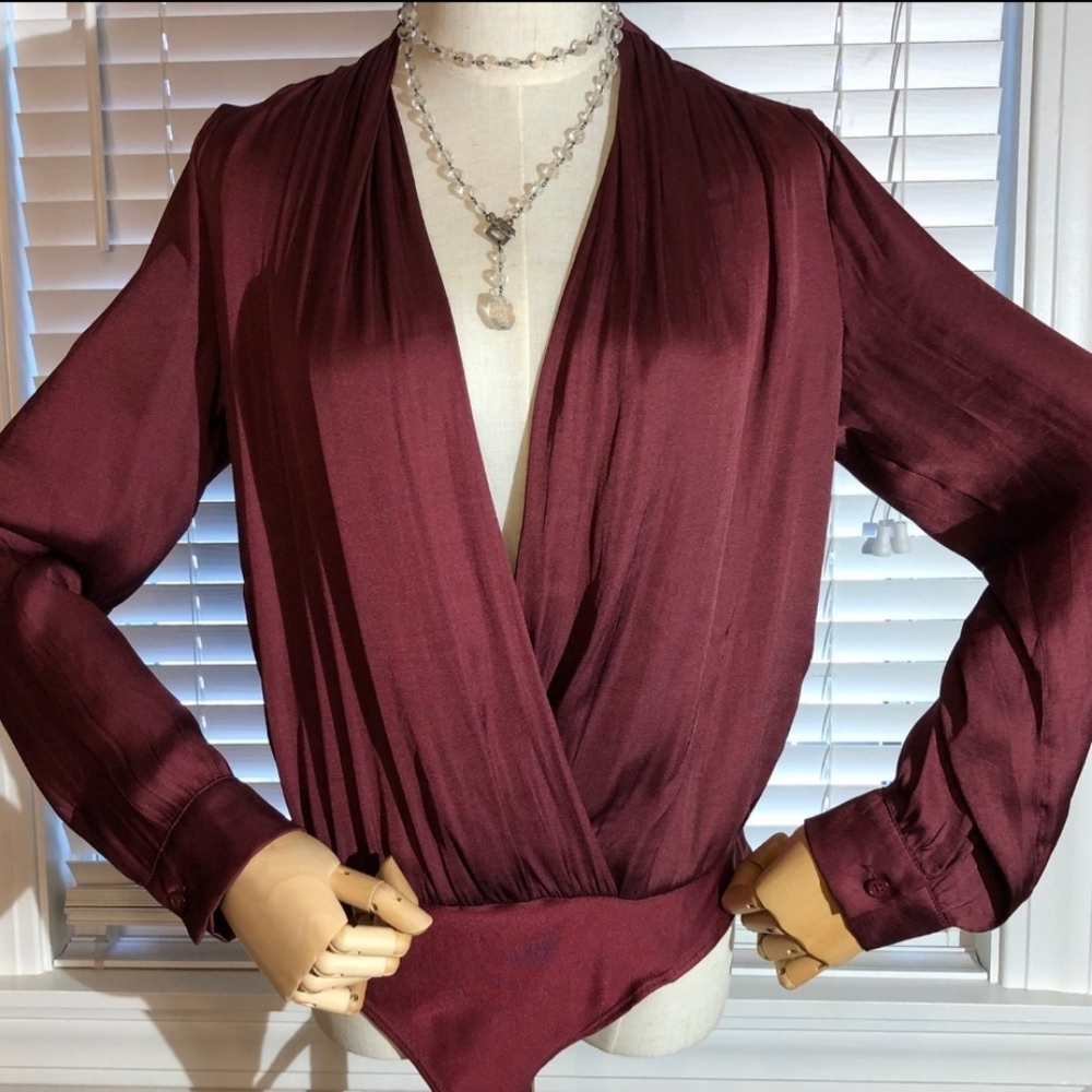 Low Cut V-Neck Sincerely Jules Burgundy BLOUSE Size M